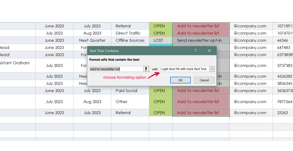 Client Financial management Spreadsheets | Image shows example of conditional formating