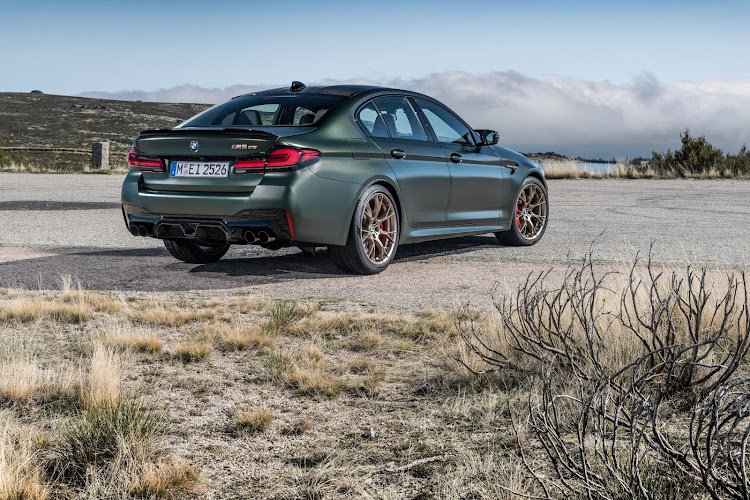 The rear of the M5 CS features a carbon-fibre air diffuser and boot spoiler.