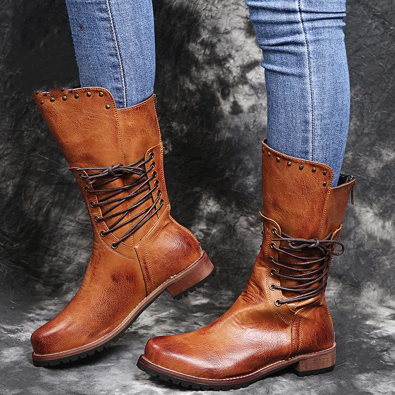 Title 4, Bottines polies à talons bas pour femmes de gra...