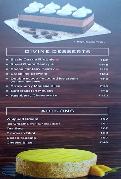 Cafe Coffee Day menu 