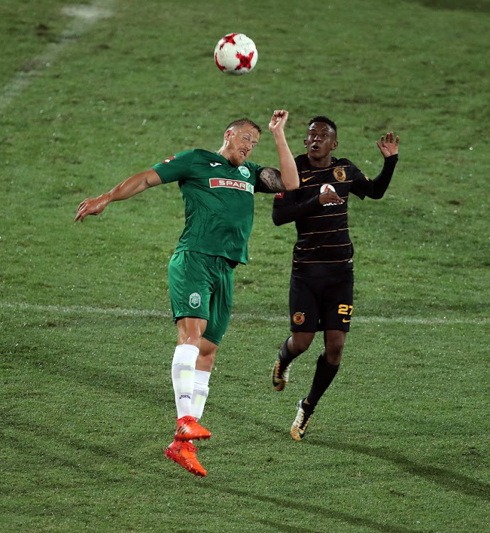 Michael Morton of AmaZulu and Hendrick Ekstein of Kaizer Chiefs during the Absa Premiership match between AmaZulu FC and Kaizer Chiefs at King Zwelithini Stadium on November 22, 2017 in Durban.