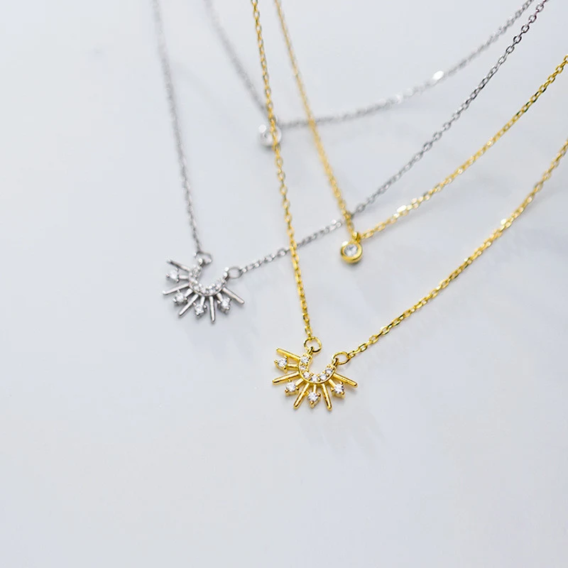 Diamond sun necklace double clavicle chain