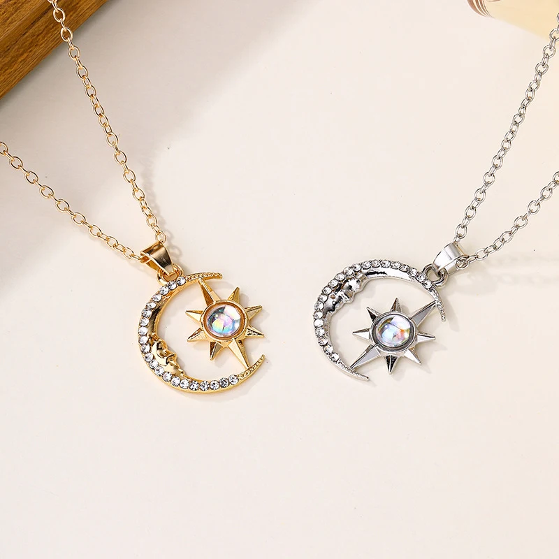 Mode sieraden Maan Ster Zirconia Hanger Ketting Roestvrij Staal Licht Luxe Choker Sieraden Feestgeschenken voor Vrouwen