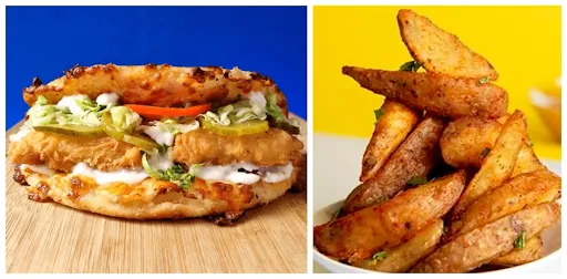 Classic Fried Chicken Moon Burger + Masala Potato Wedges