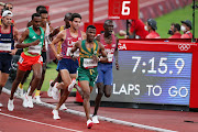 Lesiba Precious Mashele of South Africa in the heats of the mens 5000m during the evening session of the Athletics event on Day 11 of the Tokyo 2020 Olympic Games at the Olympic Stadium on August 03, 2021 Tokyo, Japan.