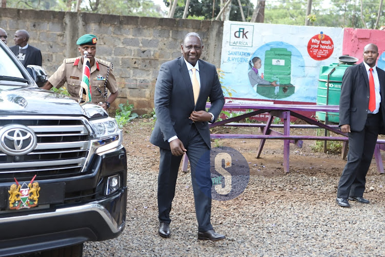 President William Ruto arrives to supervise KCPE and KPSEA exams at Joseph Kangethe Primary School, Kibra on Tuesday, November 29, 2022.