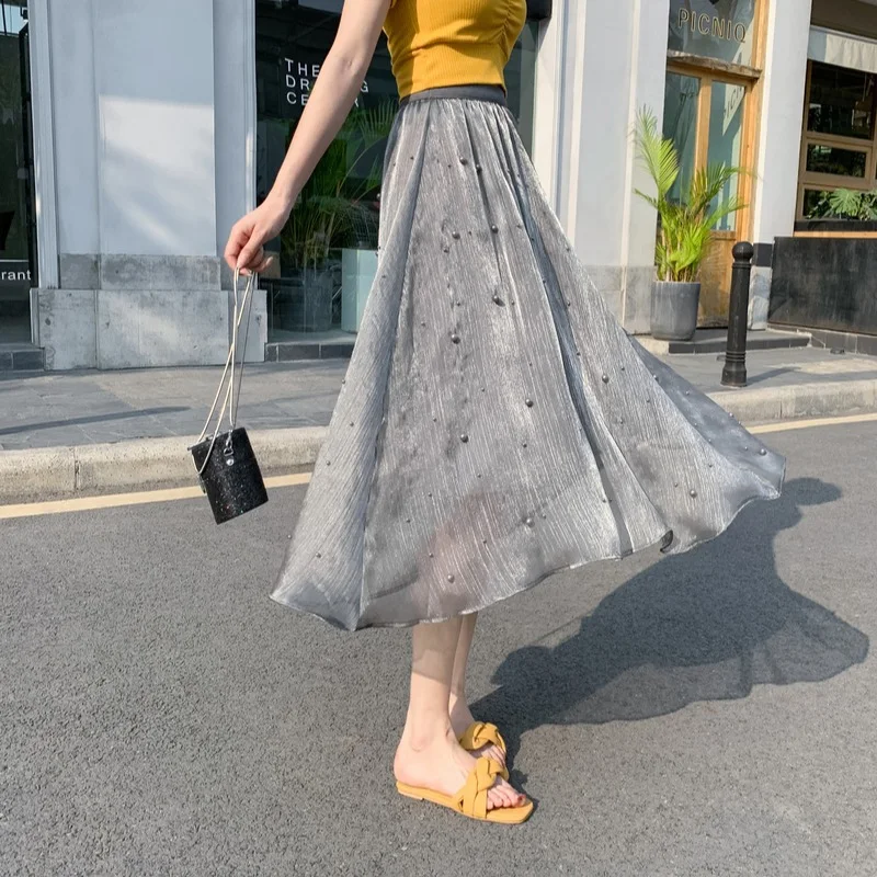 Title 6, Gonna in chiffon con perline da donna, a vita a...
