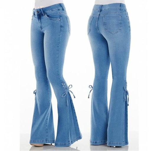 Title 5, Womens mid waist lace up denim trousers, stret...