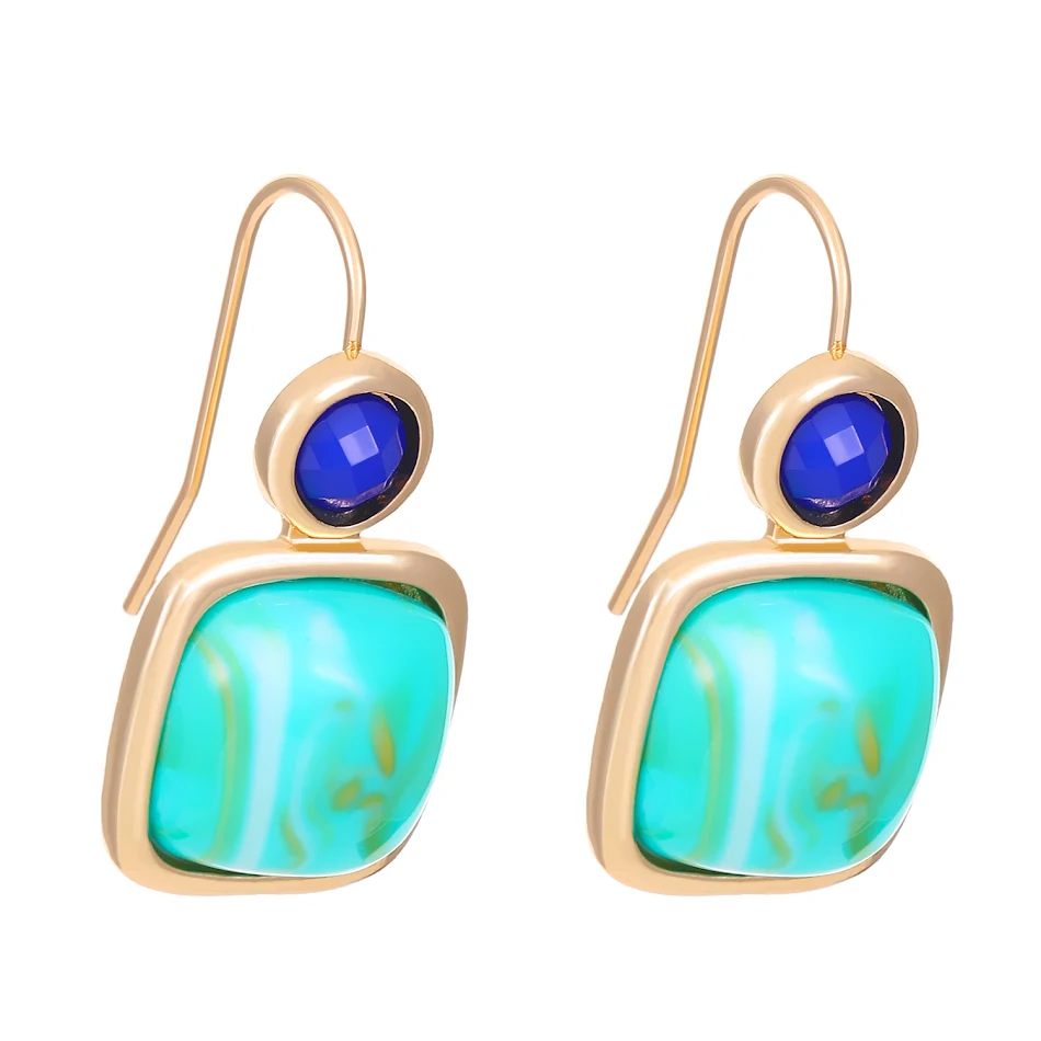 Pendientes cuadrados geométricos turquesa simples para mujer