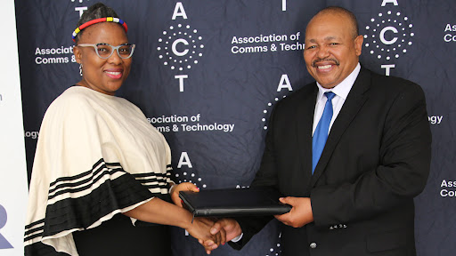 ACT CEO Nomvuyiso Batyi and CSIR group executive in advanced production and security Dr Motodi Maserumule.