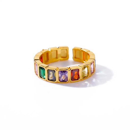 Title 1, Geometric Color Zircon Ring Simple and advanced...
