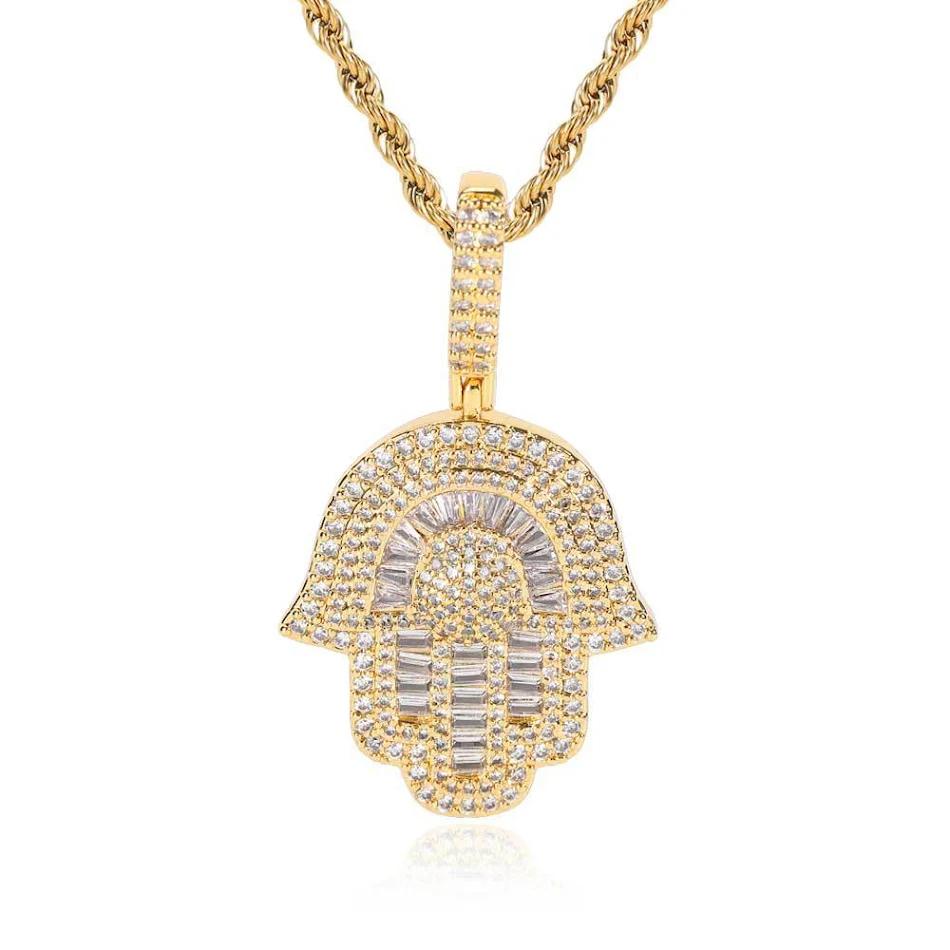Collier Hip Hop, petit pendentif paume en zircon incrusté de cuivre plaqué or véritable, bijou tendance pour hommes et femmes.
