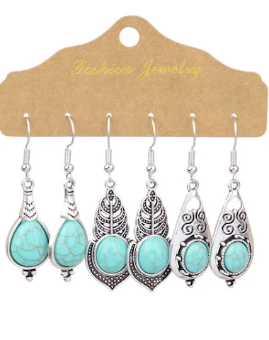 Boucles d'oreilles bohèmes turquois - 1