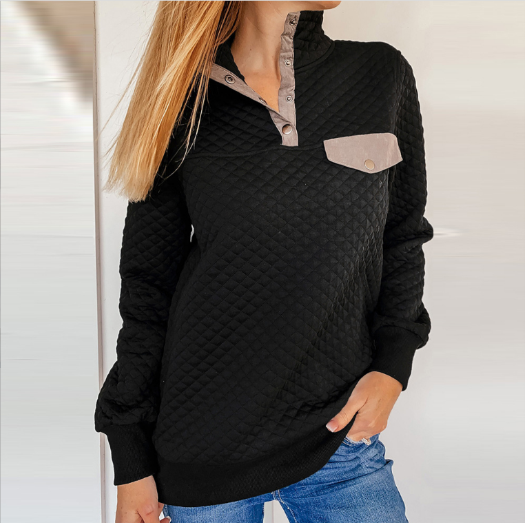 Sweat-shirt décontracté à manches longues, couleur unie et col montant, idéal pour un confort et une élégance simples au quotidien.