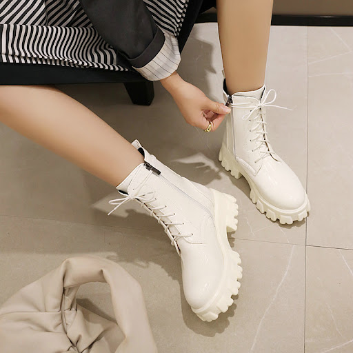 Title 3, Patent Leather Martin Boots Fashion Front Lace-...