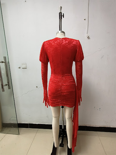Title 6, Red Fashion Puff Sleeve Long Sleeve Slim-fit Ho...