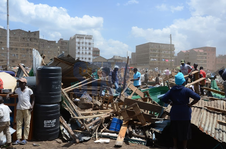 Dessperate Kariobangi North residents ponder their next move after their homes were demolished on Monday.