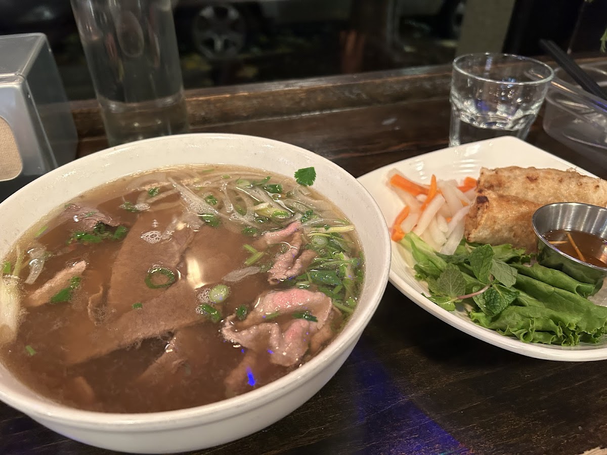 Beef pho & crispy rolls