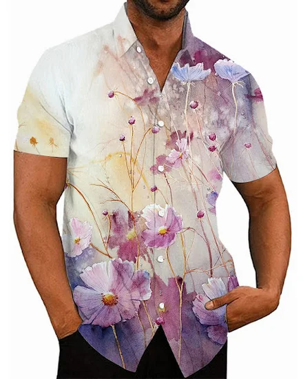 Men's Floral Hawaiian Summer Casual Shirts Fashion 3d Pri... - 2