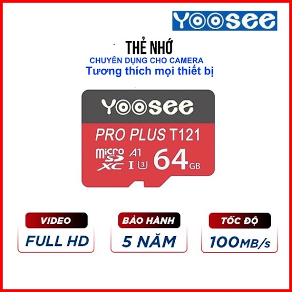 Thẻ Nhớ Microsdxc Yoosee Pro Plus 64Gb A1 U3 4K R95Mb/S W45Mb/S (Đỏ)