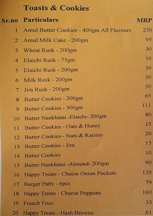 Amul Ice Cream Parlor menu 