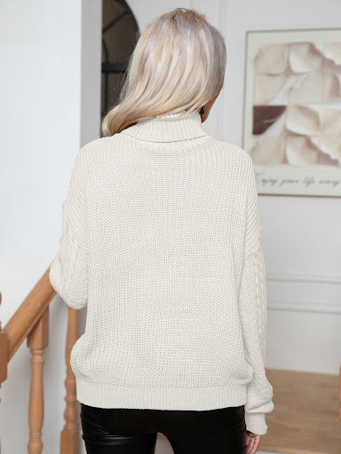 Title 4, Cable-knit Turtleneck Loose-fitting Long Sleeve...