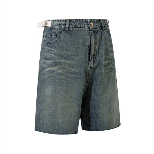 Title 7, Washed Old Raw Edge Denim Shorts For Men. Comfo...