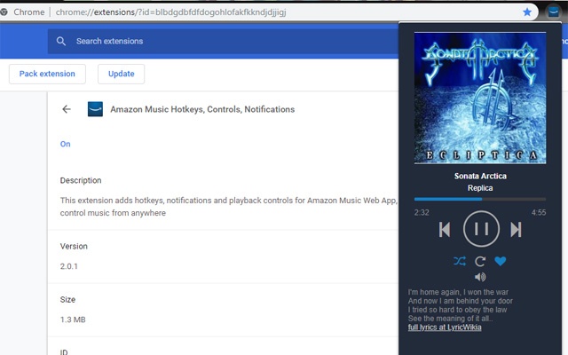 Amazon Music Hotkeys Controls Notifications Chrome 网上应用店