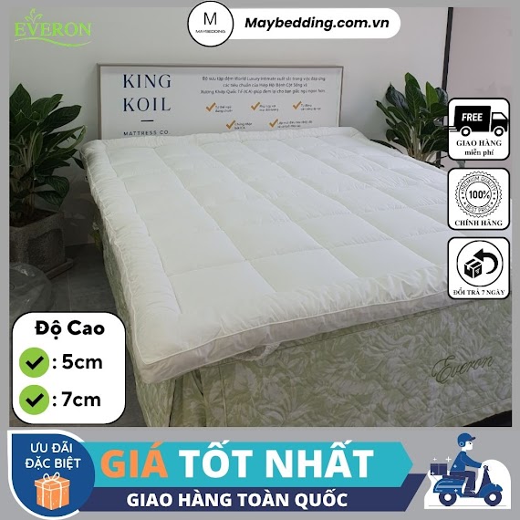 Topper Everon White, Tấm Tăng Tiện Ích, Tấm Lót Nệm, Tấm Làm Mềm Nệm (Dày 5Cm Và 7Cm) - Hàng Chính Hãng