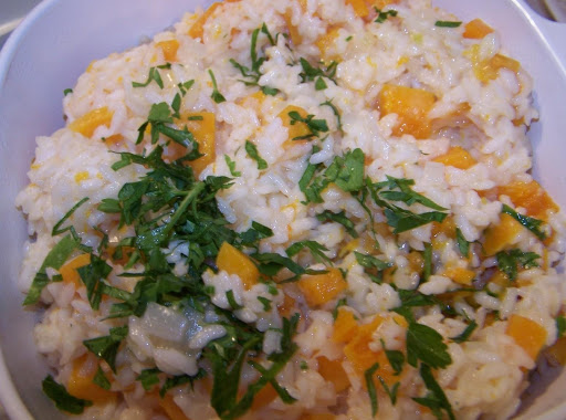 The natural sweet flavor of the butternut squash adds a richness to this creamy risotto. It is full of flavor and can be served as a side or a main dish.