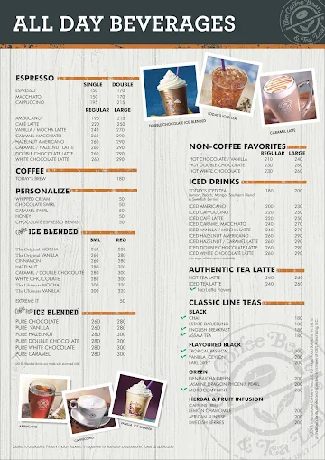 The Coffee Bean & Tea Leaf menu 