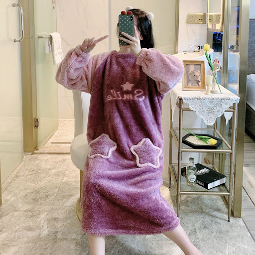 Title 5, Womens Long Thick Plush Plus Size Nightdress