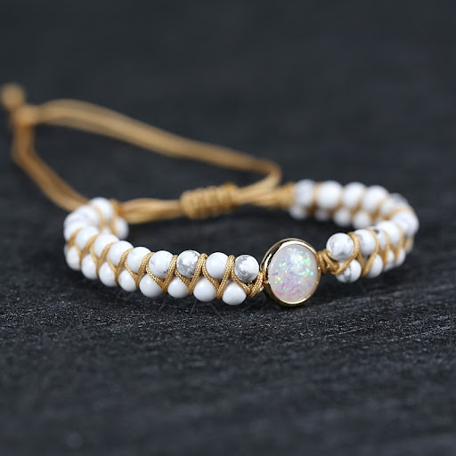 Title 1, White Turquoise Braided Rope Opel Bracelet. A s...