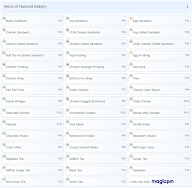 National Bakery menu 1