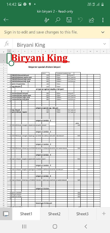 Biryani King menu 