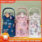 Bình Giữ Nhiệt Cute Có Ống Hút, Inox 304 Không Rỉ An Toàn Sticker Tặng Kèm Cute