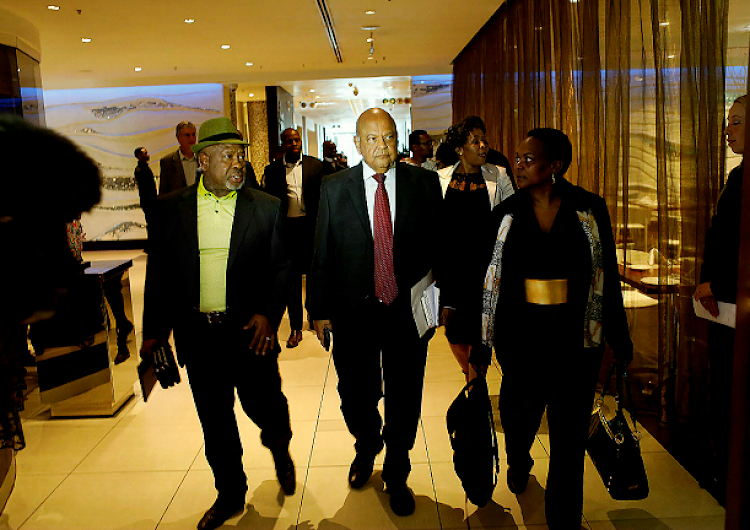 Eskom chair Jabu Mabuza, left, and public enterprises minister Pravin Gordhan at the Crown Plaza Hotel in Rosebank, where they addressed the media on the electricity crisis