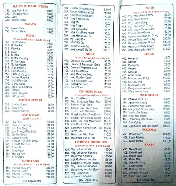 New Udipi Niketan menu 