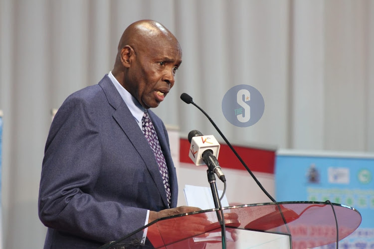 Education CS Ezekiel Machogu during the launch of the 2023 KUCCPS Placement Cycle and Opening of application portal and 7th edition of the Nairobi Innovation Week 2023 Launch at the University of Nairobi on May 17, 2023