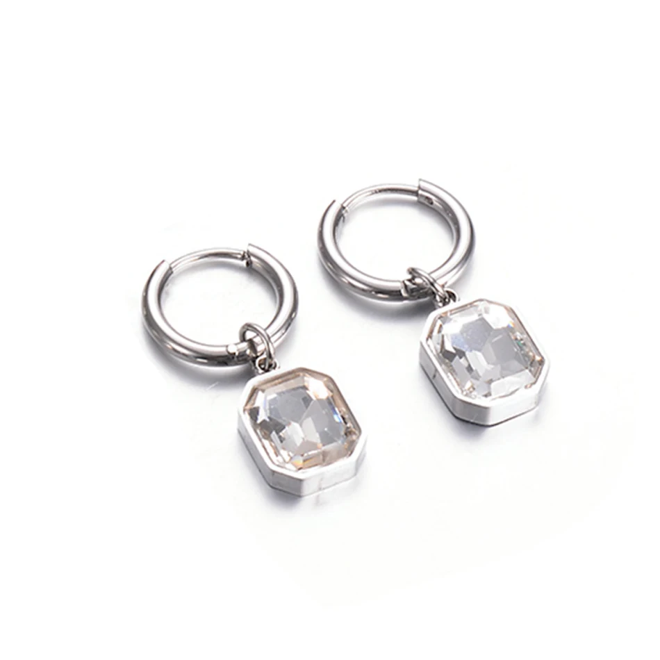 French Fashion Simple Stainless Steel Crystal Glass Earrings. Elegant and stylish earrings for women. Perfect for adding