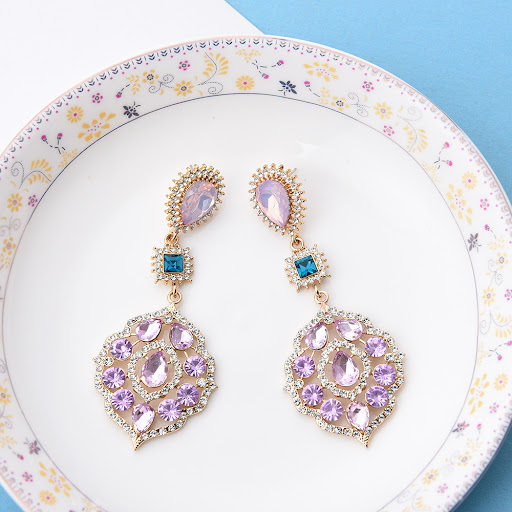 Title 3, Purple crystal earrings in retro palace style, ...