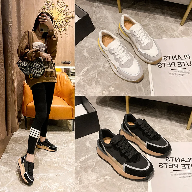 Zapatillas Deportivas de Mujer Cuero Primavera Casuales Suela Gruesa Estilo Deportivo Zapatos de Correr Comodos y Modernos para Ellas