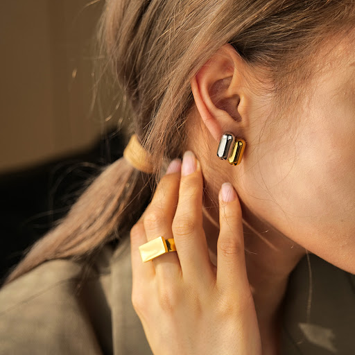 Title 2, Stainless Steel 18K Gold Two-tone Earrings INS ...