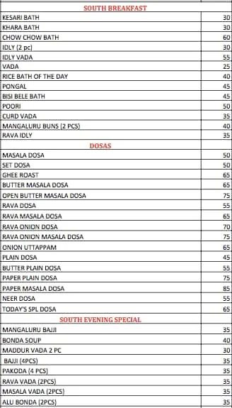 South Tadka Grand menu 