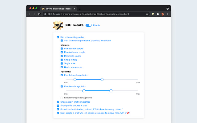 SDC Tweaks chrome extension