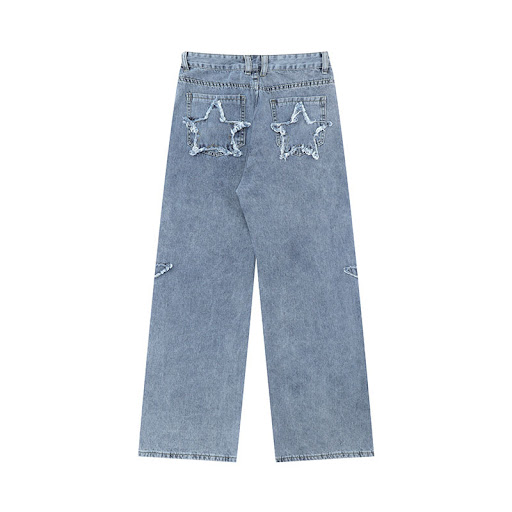 Title 15, Embroidered five-pointed star jeans for men and...