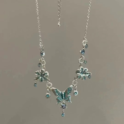 Title 5, Blue Butterfly Crystal Pendant Necklace for Wom...