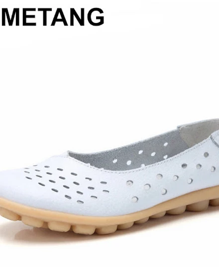 TIMETANGGenuine Leather Women Flats New Cut-Outs Summer S... - 0