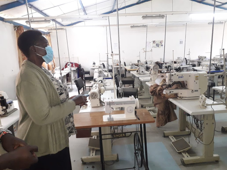 KIsumu National Polytechnic deputy Principal Nelly Okoyo at the institution's textile department where they make face masks