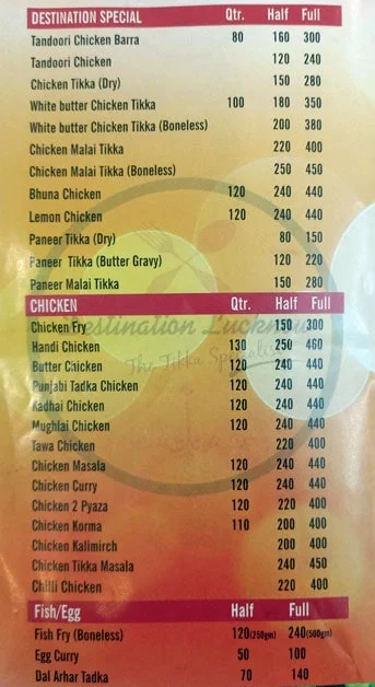 Destination Lucknow menu 